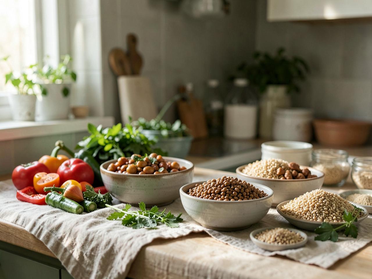 Wholesome Indian ingredients on a bright home kitchen counter